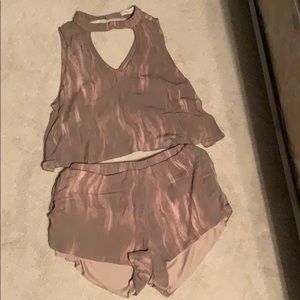 two piece mocha/light pink set